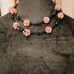 A Jay King black coral and pink pearl cluster necklace. Long strand 34" 925